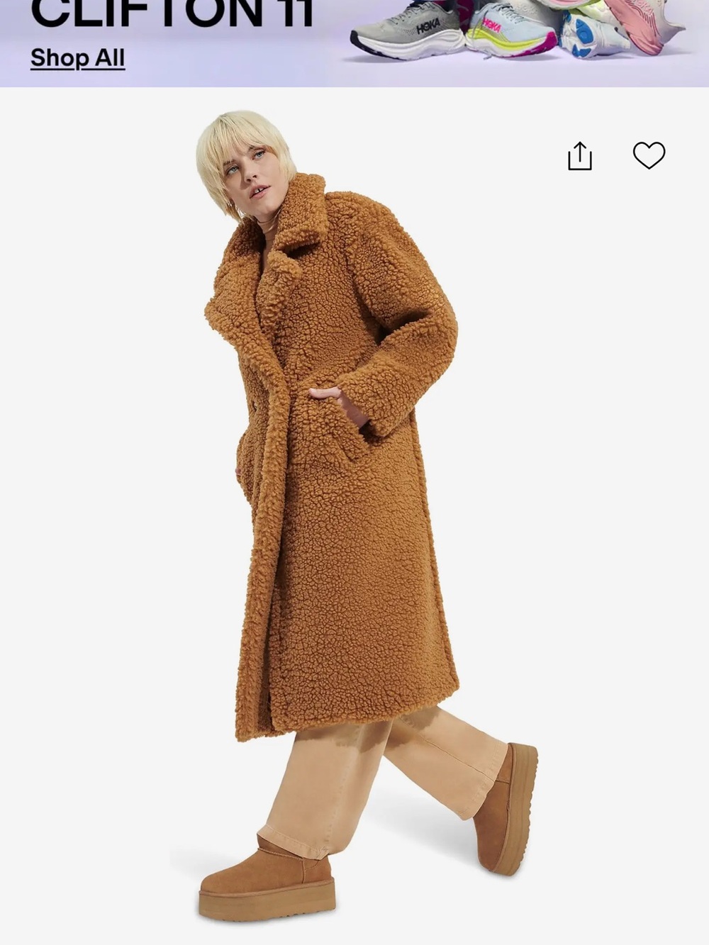 UGG Long Teddy Coat in Camel Brown